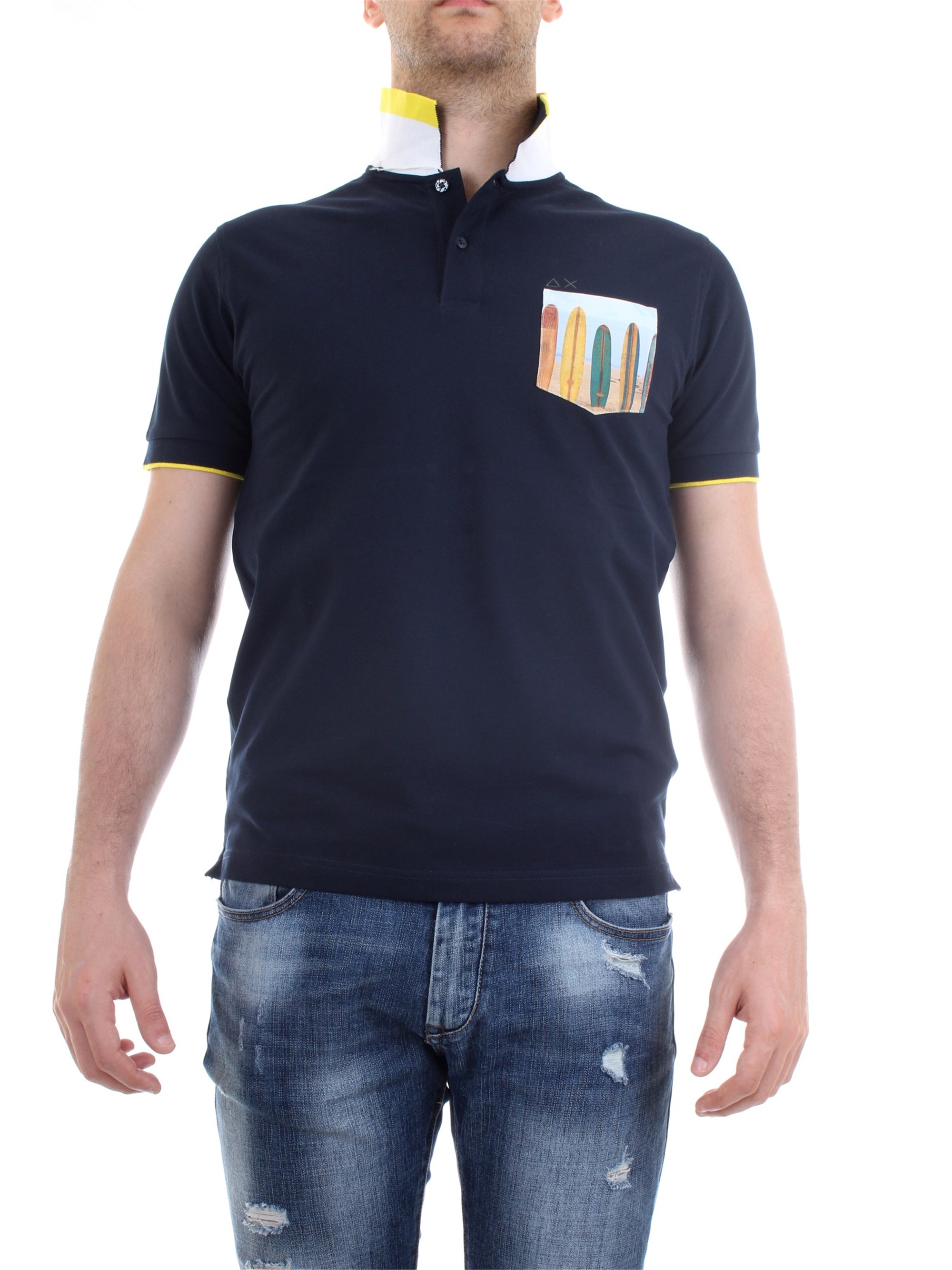 SUN68 A30118 Blue Clothing Man Polo shirt SUN68 A30118 Blue Clothing Man Polo shirt