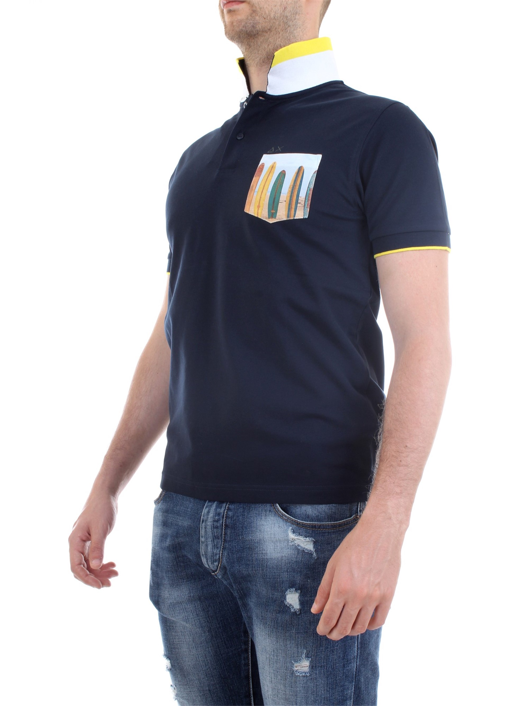 SUN68 A30118 Blue Clothing Man Polo shirt SUN68 A30118 Blue Clothing Man Polo shirt