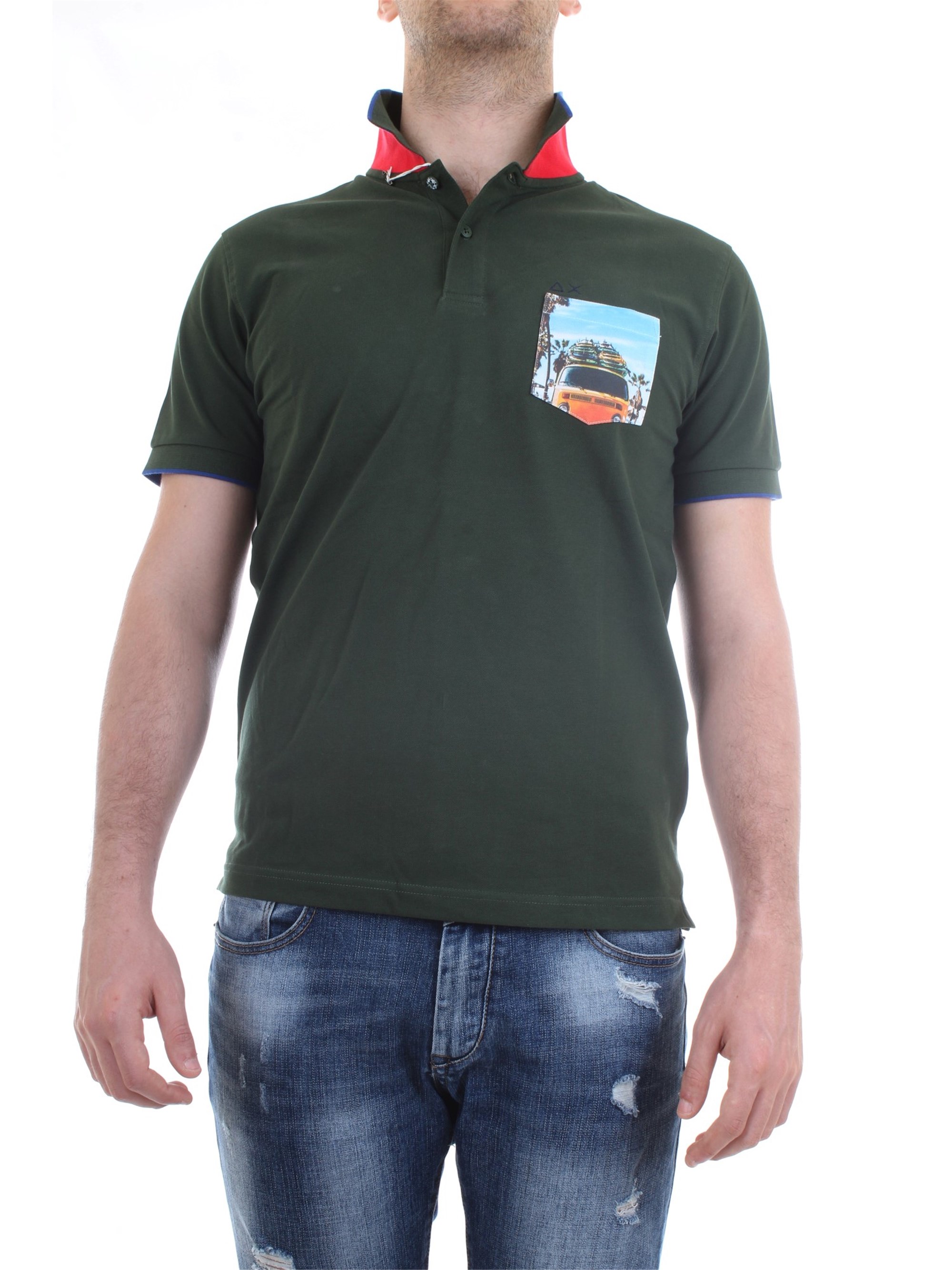 SUN68 A30118 Green Clothing Man Polo shirt SUN68 A30118 Green Clothing Man Polo shirt