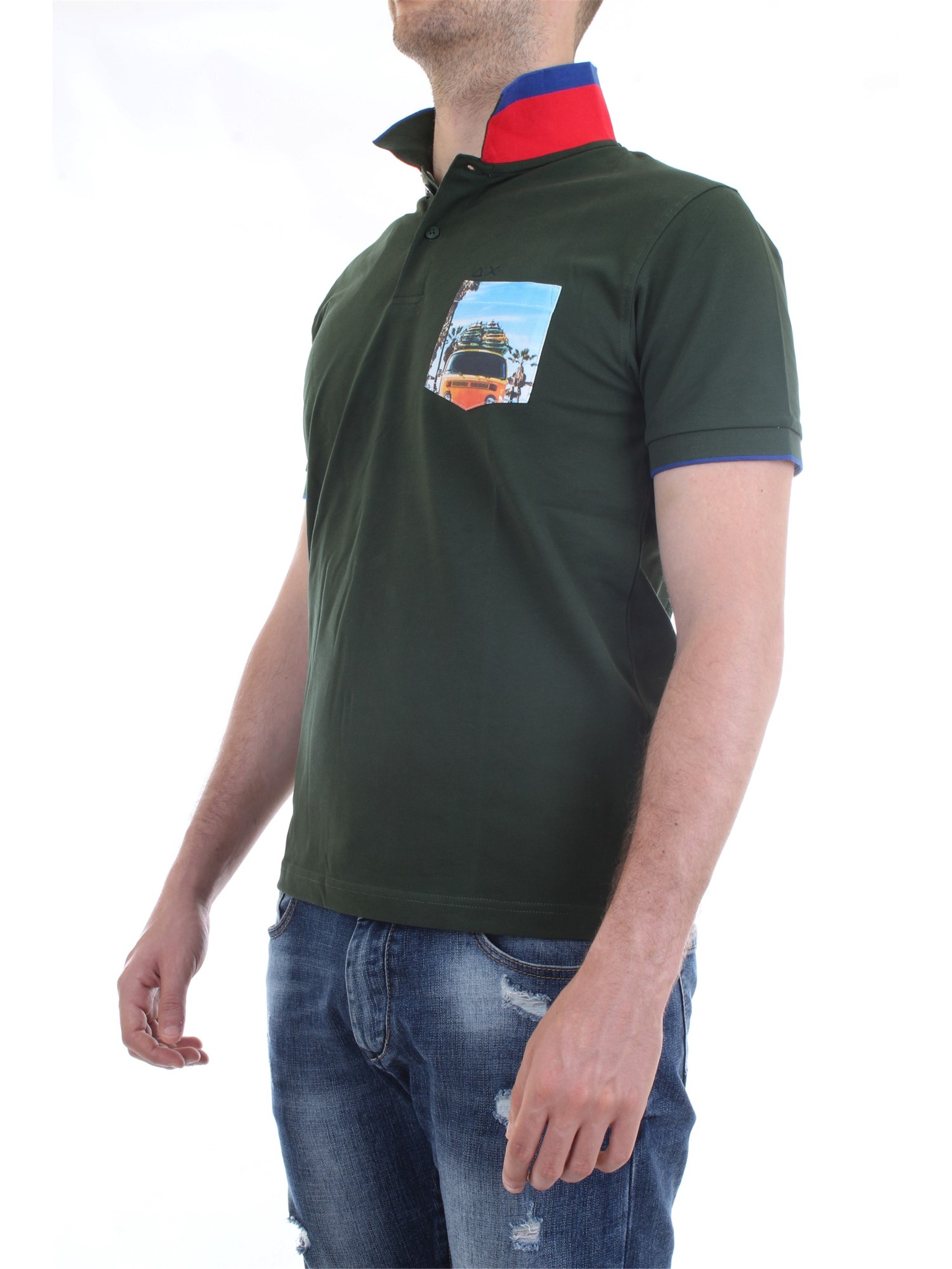 SUN68 A30118 Green Clothing Man Polo shirt SUN68 A30118 Green Clothing Man Polo shirt