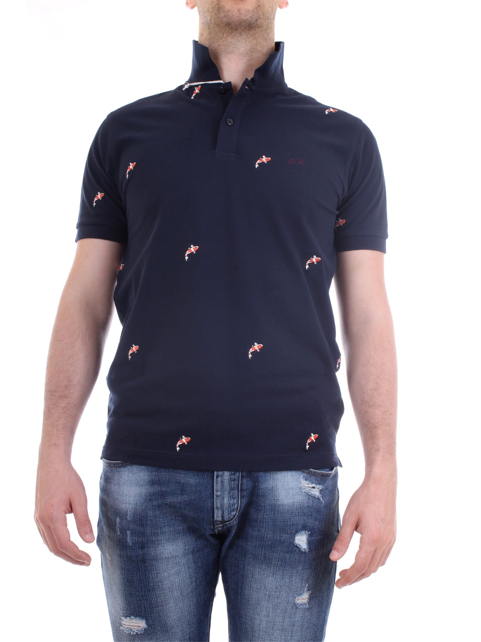 SUN68 A30120 Blue Clothing Man Polo shirt SUN68 A30120 Blue Clothing Man Polo shirt