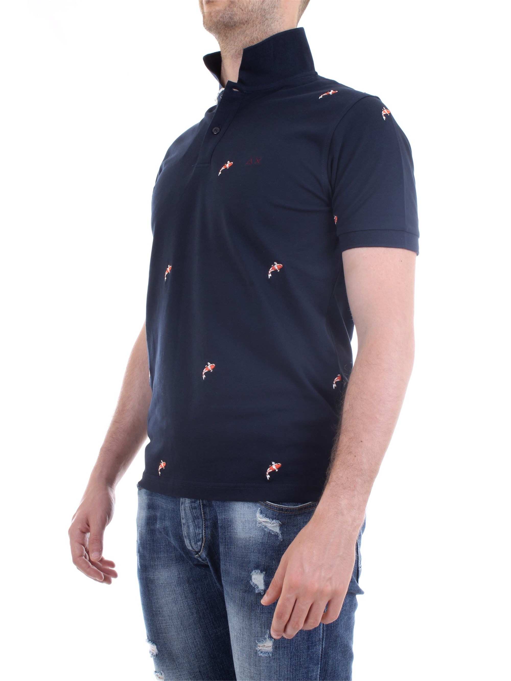 SUN68 A30120 Blue Clothing Man Polo shirt SUN68 A30120 Blue Clothing Man Polo shirt