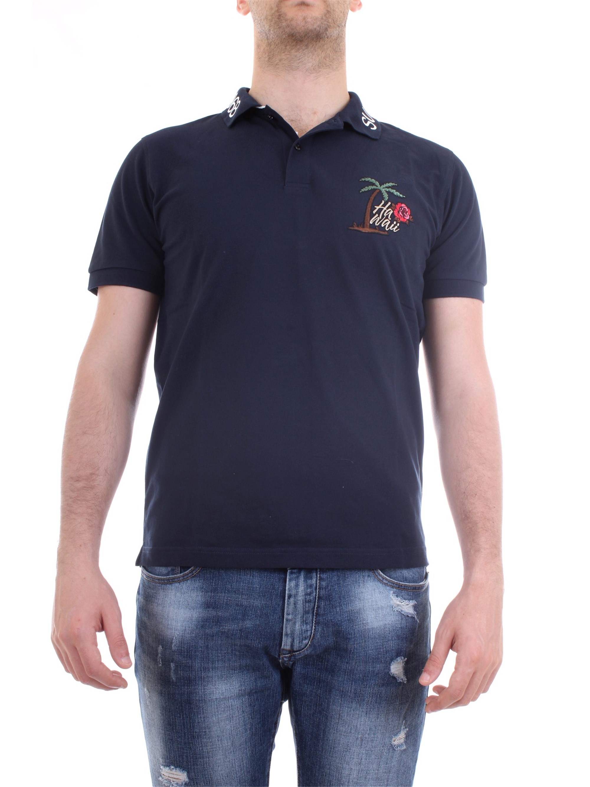 SUN68 A30125 Blue Clothing Man Polo shirt SUN68 A30125 Blue Clothing Man Polo shirt