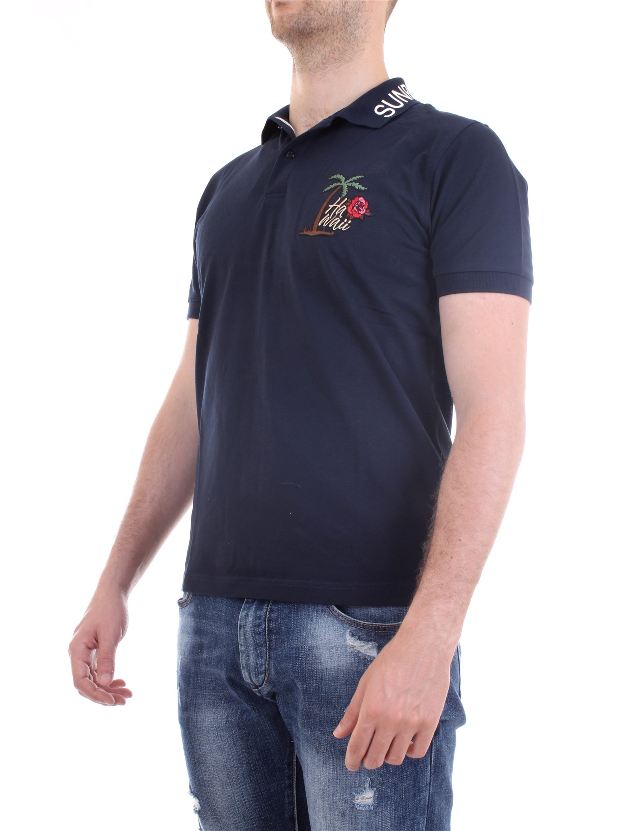SUN68 A30125 Blue Clothing Man Polo shirt SUN68 A30125 Blue Clothing Man Polo shirt