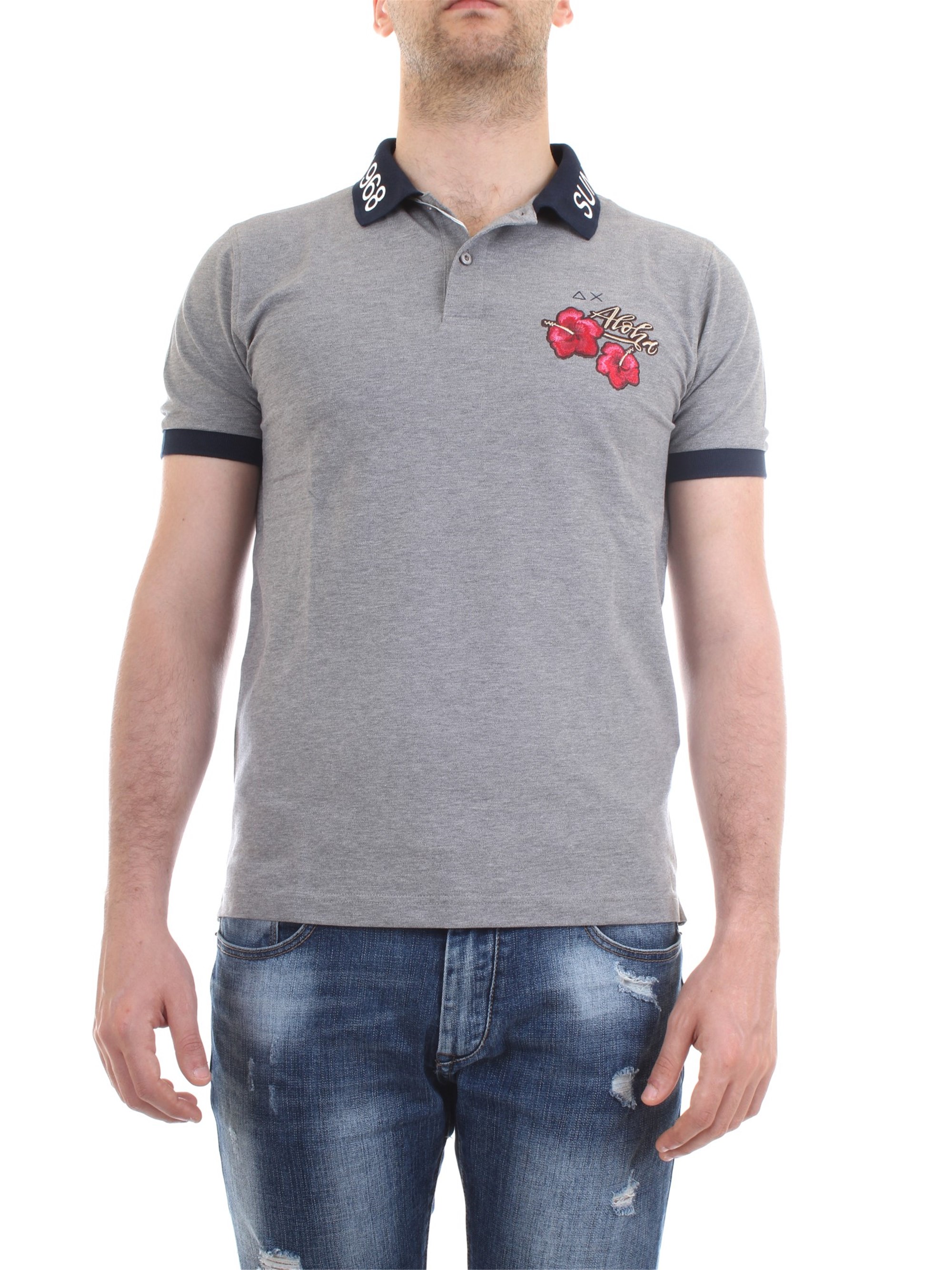 SUN68 A30125 Grey Clothing Man Polo shirt SUN68 A30125 Grey Clothing Man Polo shirt