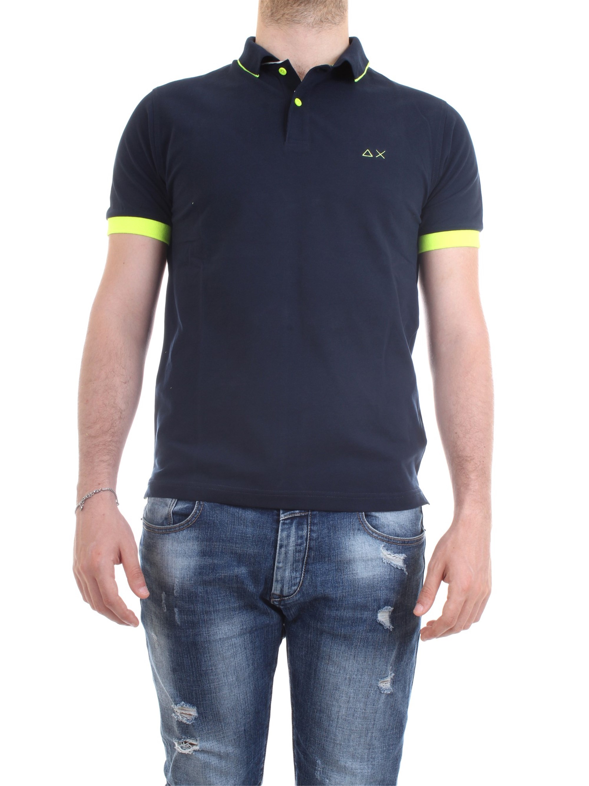 SUN68 A30114 Blue Clothing Man Polo shirt SUN68 A30114 Blue Clothing Man Polo shirt