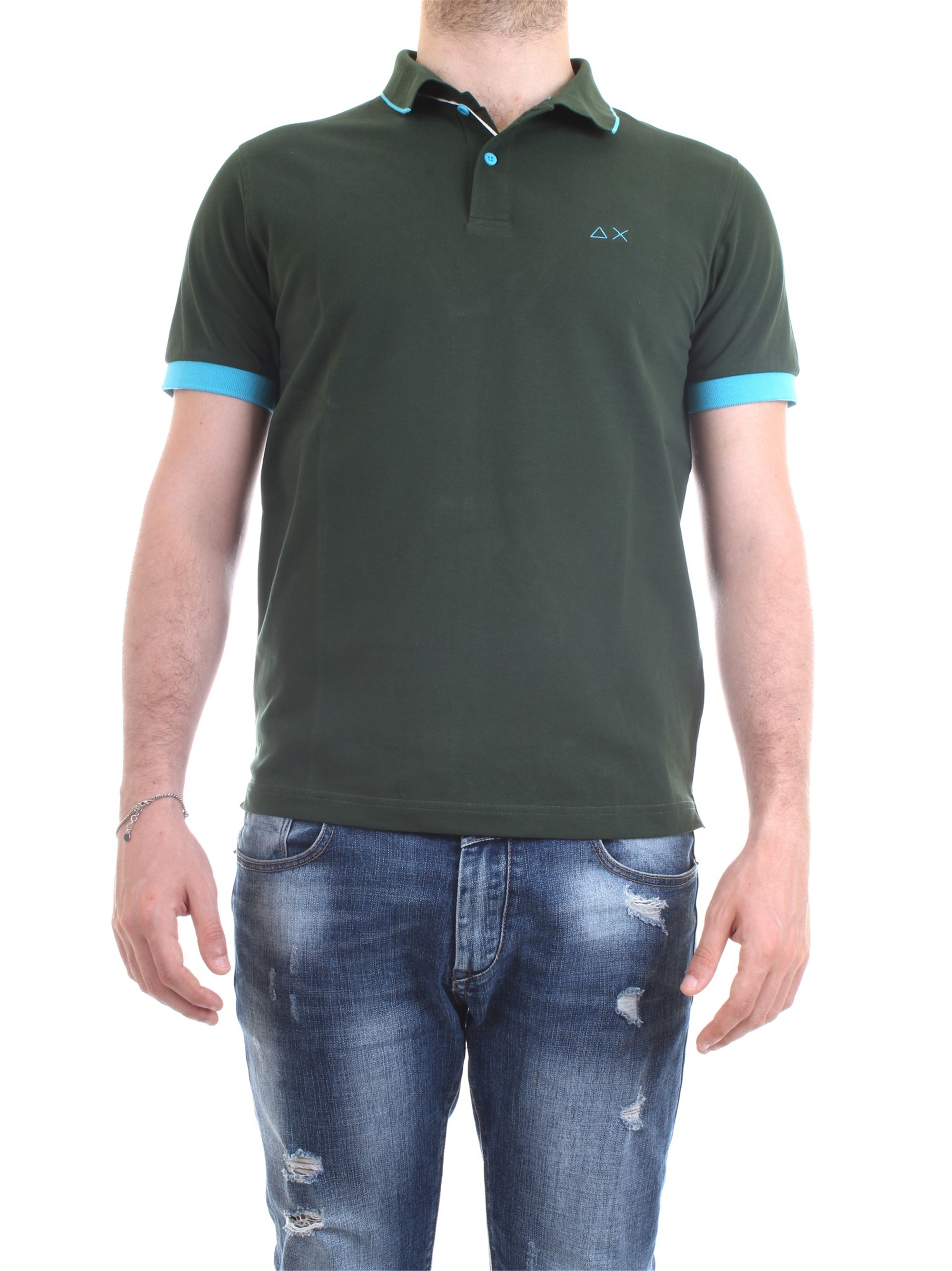 SUN68 A30114 Green Clothing Man Polo shirt SUN68 A30114 Green Clothing Man Polo shirt