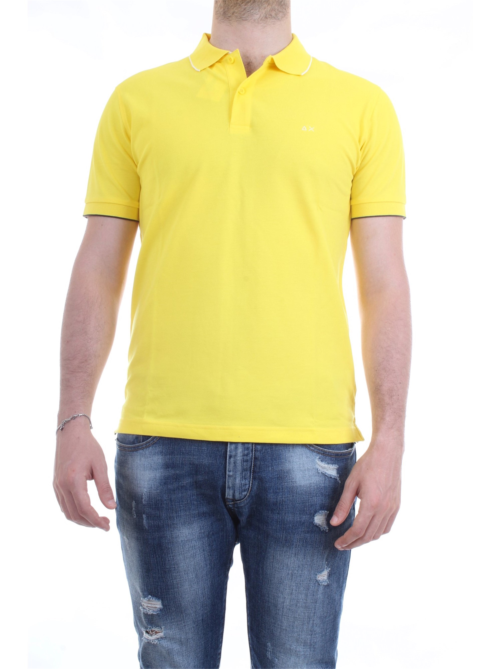 SUN68 A19106 Yellow Clothing Man Polo shirt SUN68 A19106 Yellow Clothing Man Polo shirt