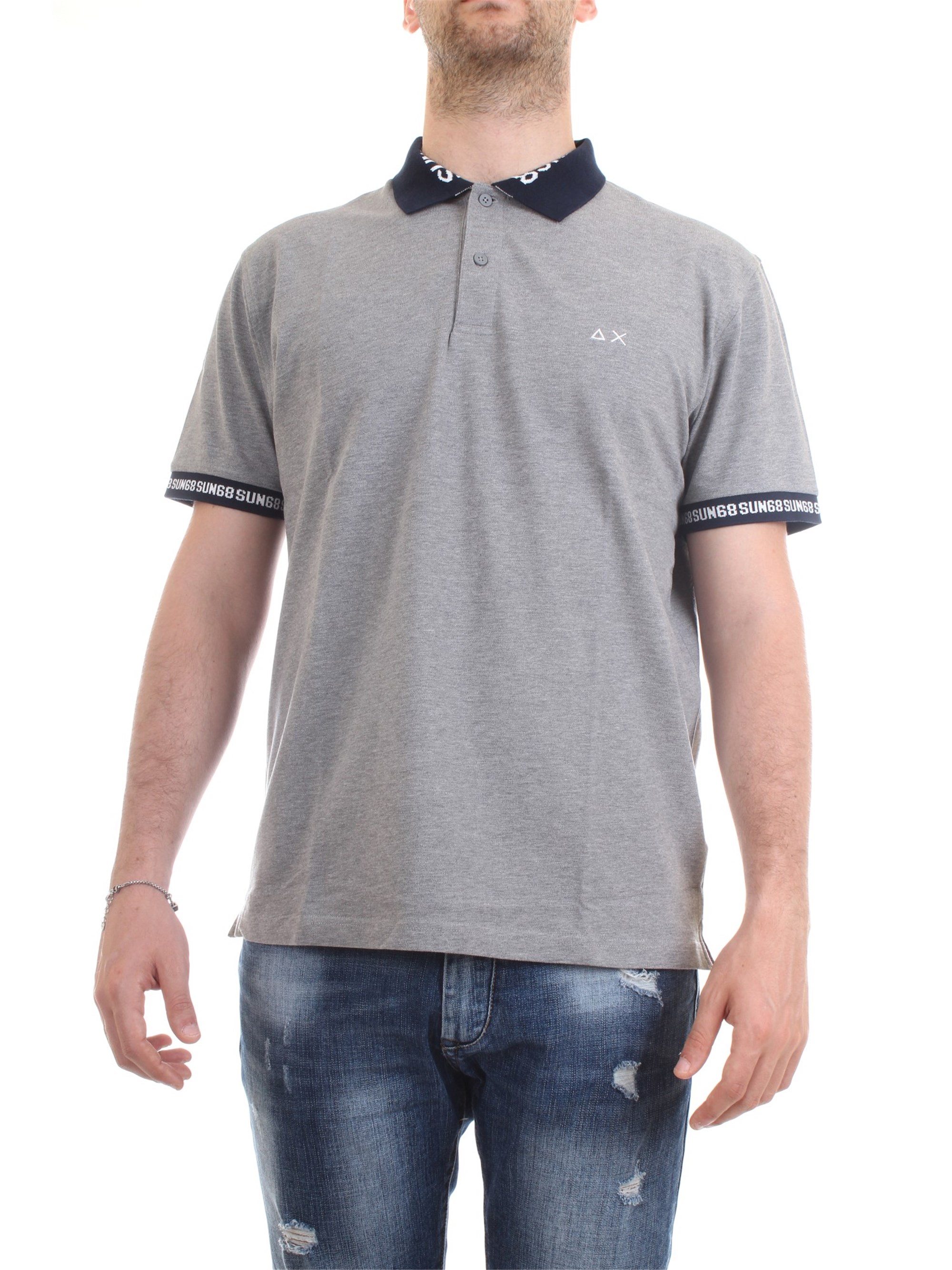SUN68 A19126 Grey Clothing Man Polo shirt SUN68 A19126 Grey Clothing Man Polo shirt
