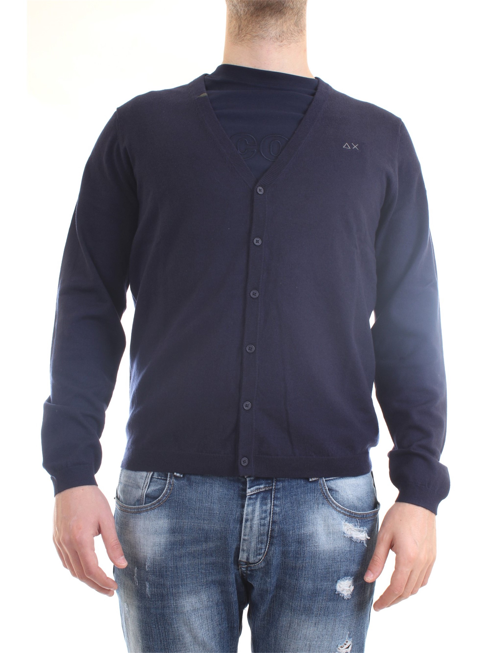 SUN68 K40103 Blue Clothing Man Cardigan SUN68 K40103 Blue Clothing Man Cardigan
