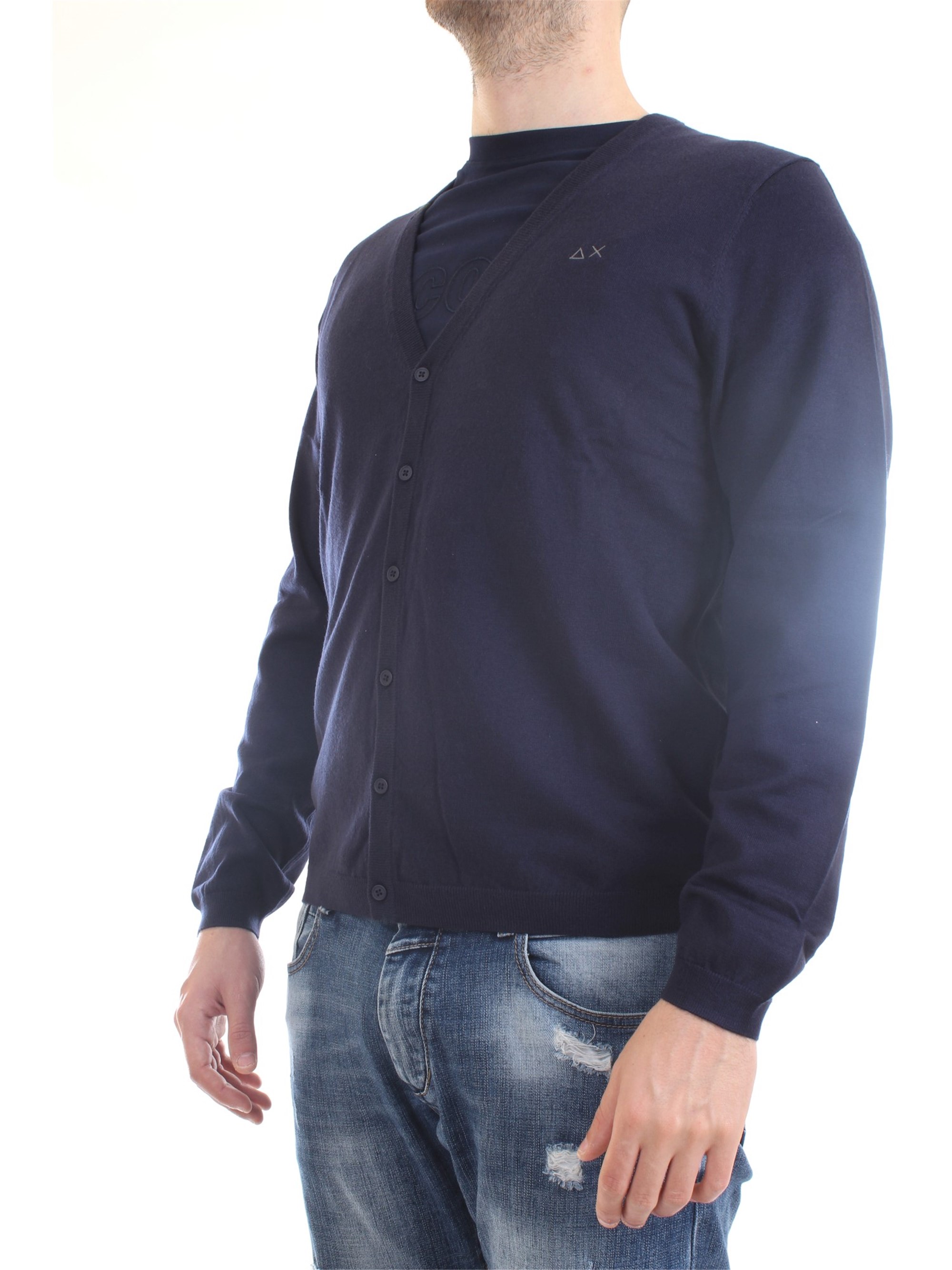 SUN68 K40103 Blue Clothing Man Cardigan SUN68 K40103 Blue Clothing Man Cardigan