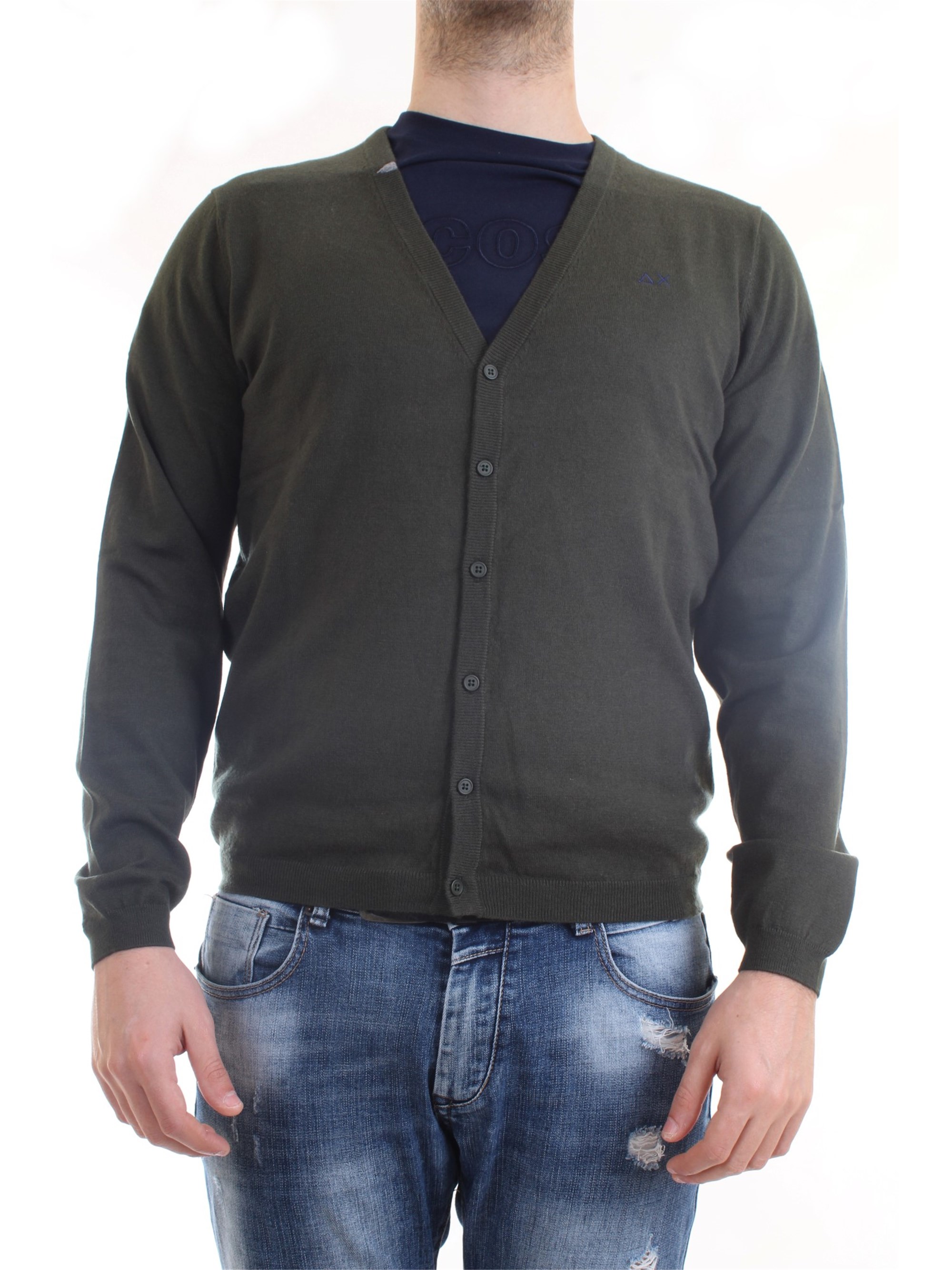 SUN68 K40103 Green Clothing Man Cardigan SUN68 K40103 Green Clothing Man Cardigan
