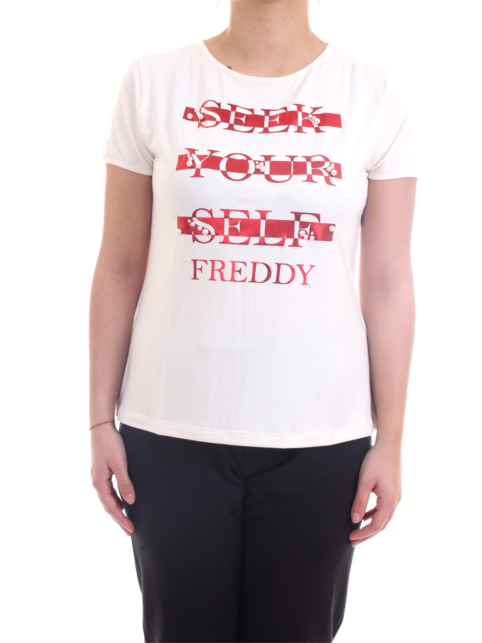 FREDDY S1WSLT6 Milk Clothing Woman T-Shirt/Polo FREDDY S1WSLT6 Milk Clothing Woman T-Shirt/Polo