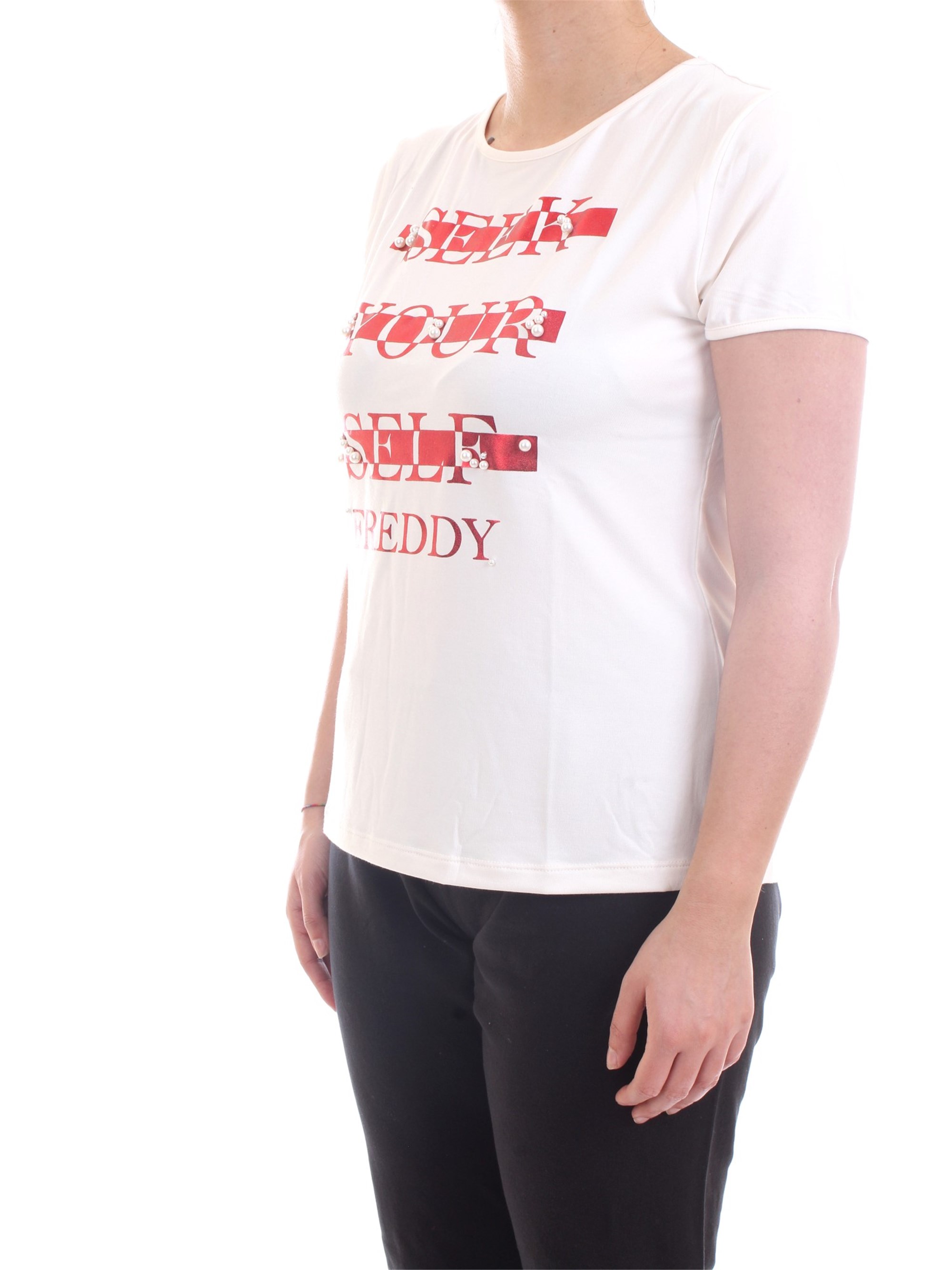 FREDDY S1WSLT6 Milk Clothing Woman T-Shirt/Polo FREDDY S1WSLT6 Milk Clothing Woman T-Shirt/Polo