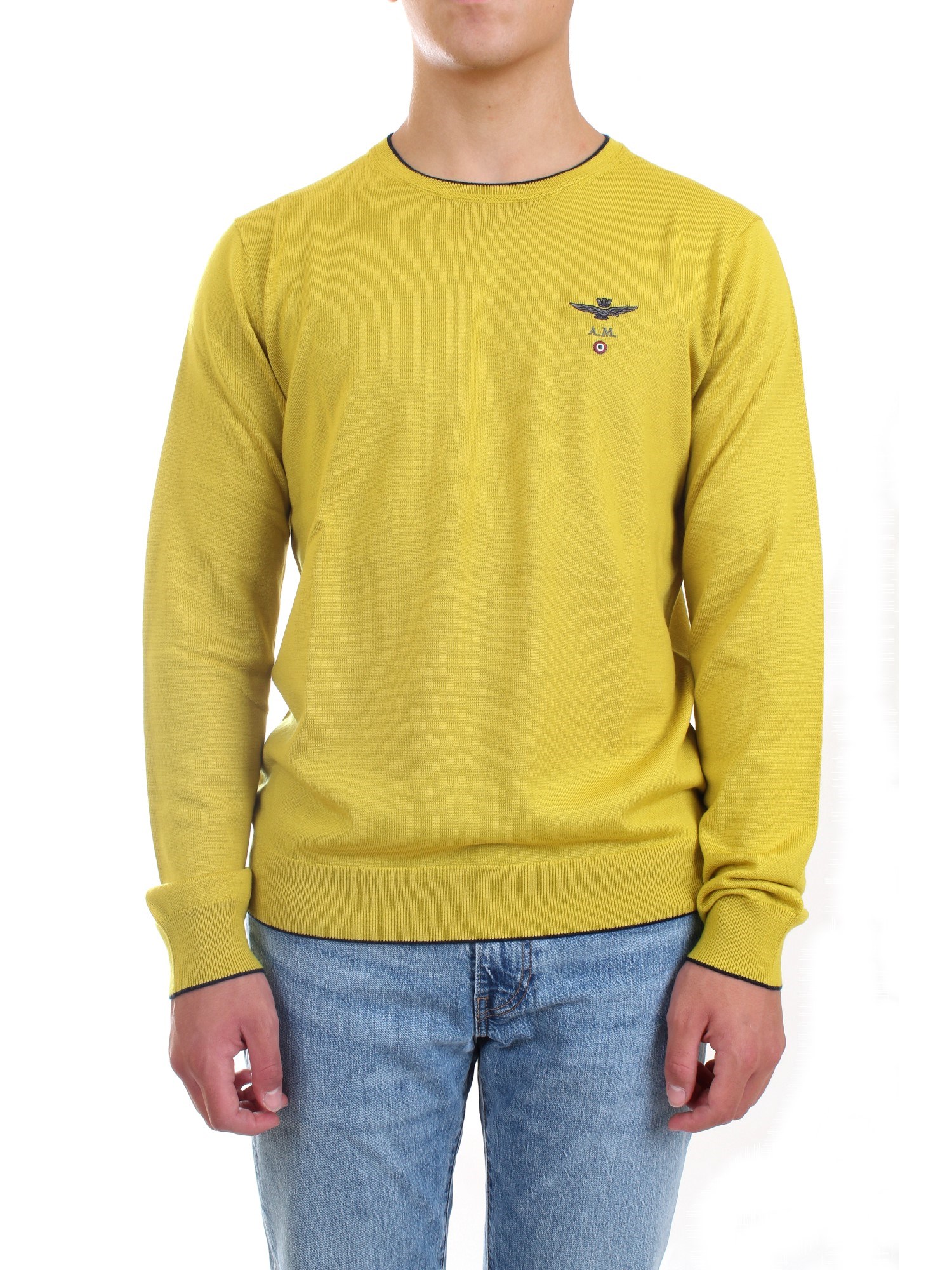 AERONAUTICA MILITARE 212MA1344L415 Yellow Clothing Man Sweater AERONAUTICA MILITARE 212MA1344L415 Yellow Clothing Man Sweater