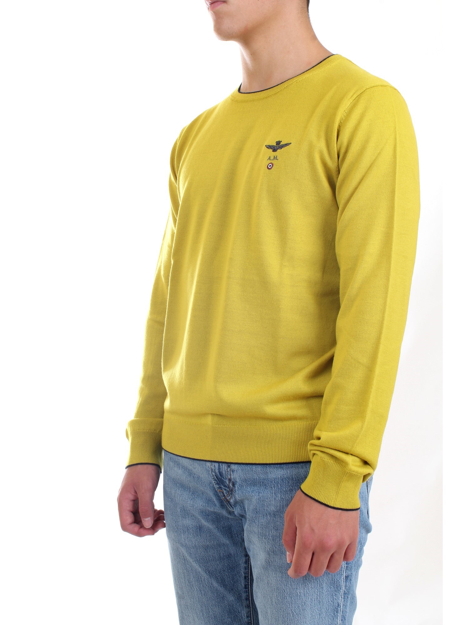 AERONAUTICA MILITARE 212MA1344L415 Yellow Clothing Man Sweater AERONAUTICA MILITARE 212MA1344L415 Yellow Clothing Man Sweater
